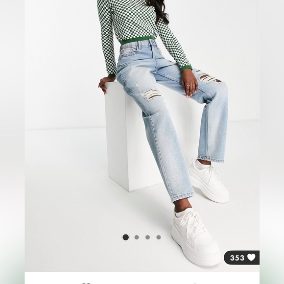 Miss Selfridge high rise relaxed dad jean with rips - Picture 2 of 6